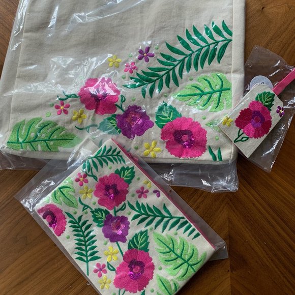 Lot of 3 Tropics Tote Bag pouch and Luggage tag by Izzy and Oliver - Picture 1 of 15